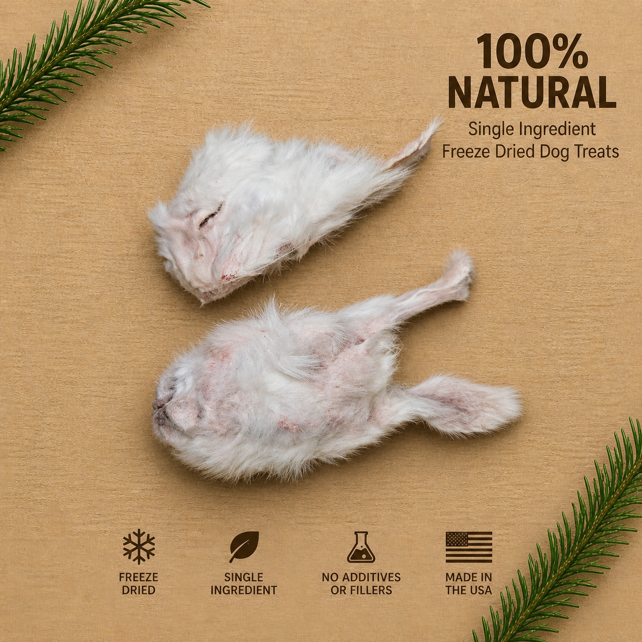 High-Protein Freeze Dried Baby Rabbit Head | Natural Single Ingredient Dog Treats